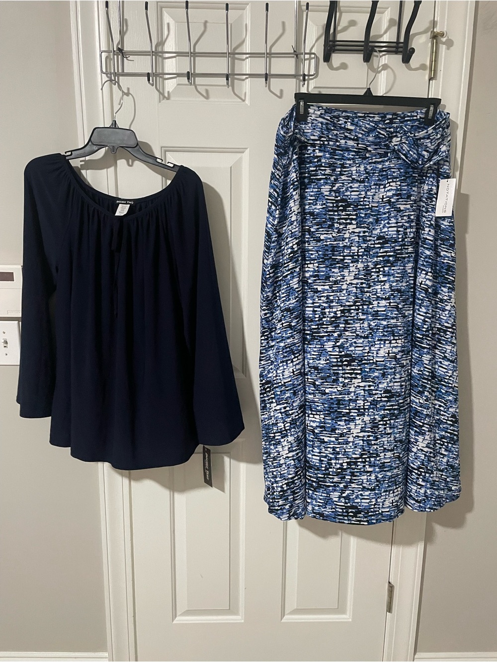 Blue Printed Maxi Skirt nwt notations double take stretchy top 2x set